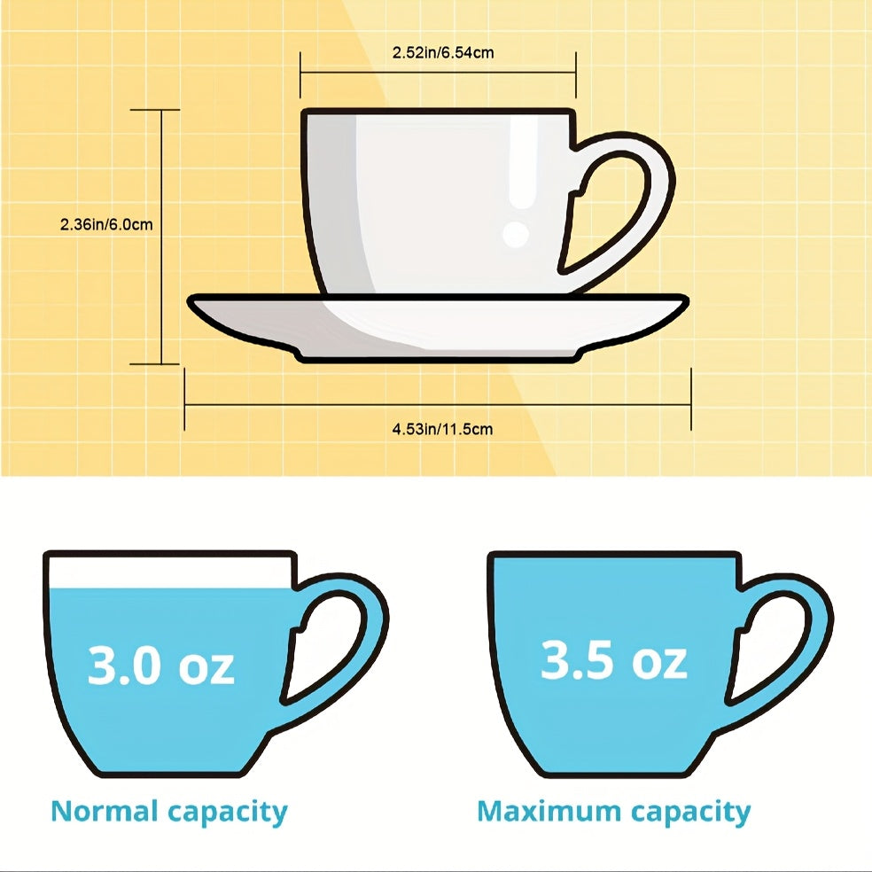 6-Piece Ceramic Espresso Cup Set with Saucers, 3oz White Simple Style Coffee Cups – Espresso Cups, Tea Cups, Latte Cups