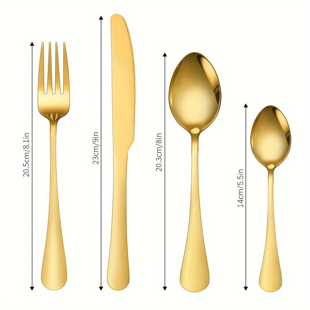 24-Piece Elegant Stainless Steel Black Cutlery Set – Classic 24-Piece Knife, Fork & Spoon Gift Box Set – Mirror Polished 6-Person Gold Cutlery Set with Gift Box Packaging – Dishwasher Safe – Perfect for Weddings, Parties, Restaurants, Hotels