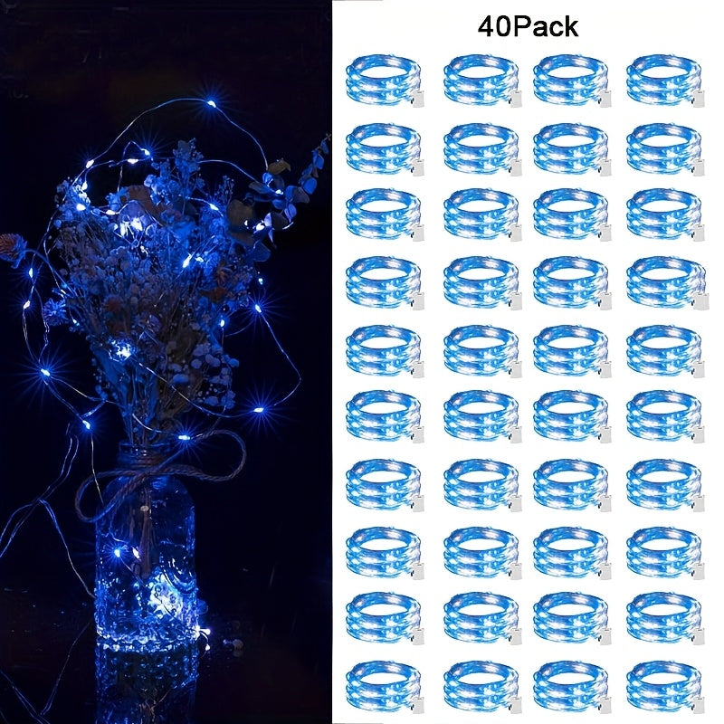 40pcs 童话灯电池驱动的灯串 - 7英尺20 LED迷你灯，带银线萤火虫星光，用于DIY卧室，适合婚礼、派对、节日、圣诞节（闪烁）
