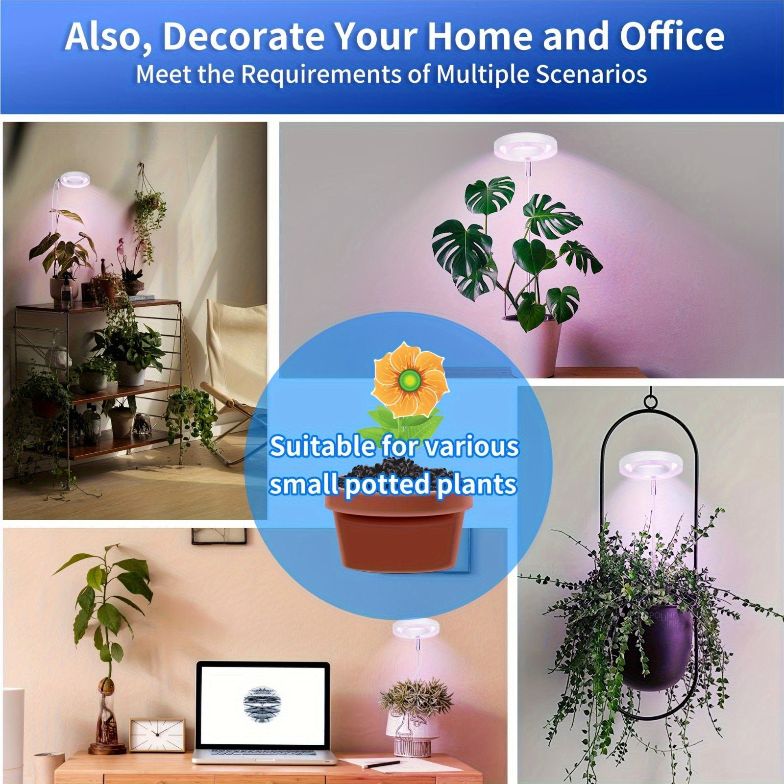 1PC LED Plant Grow Light, USB Powered Full Spectrum Sunlike Potted Plant Grow Lamp, 4-Level Dimmable Timer, Plant Supplement Grow Light with 1 Timer
