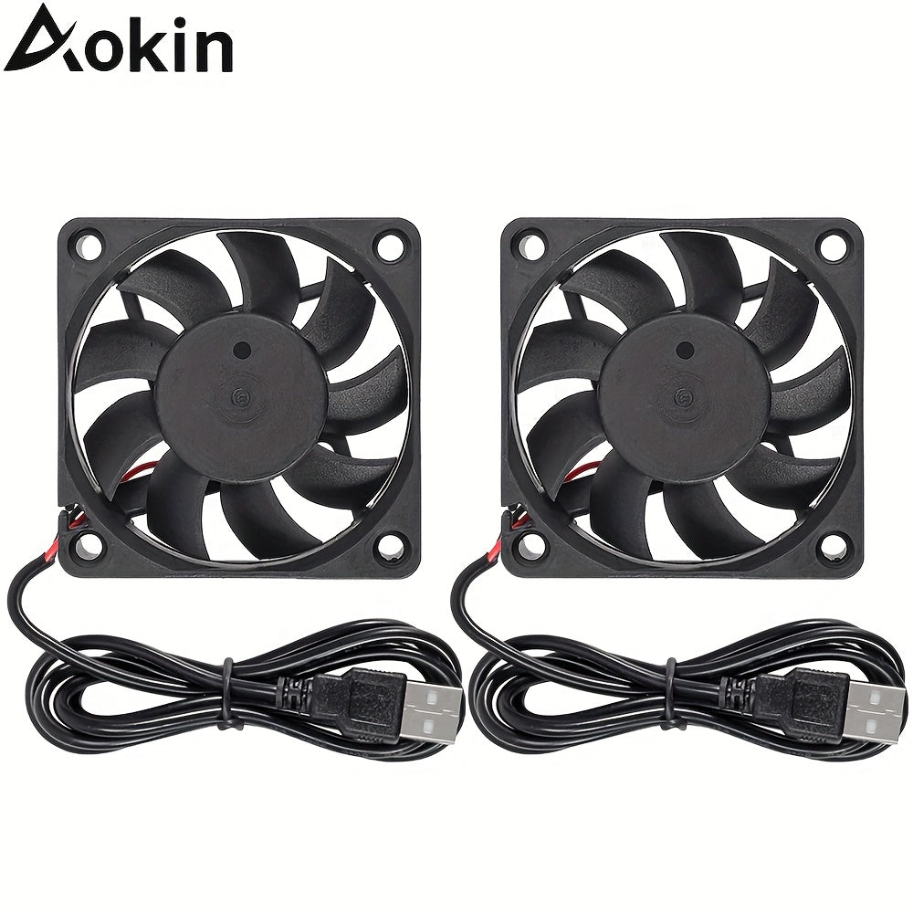 2 Pack 60mm DC 5V USB Fan, 6015 Brushless Cooling Fan 60mmx60mmx15mm 5V USB, Suitable for PC Case Heatsink Raspberry Pi Cooler