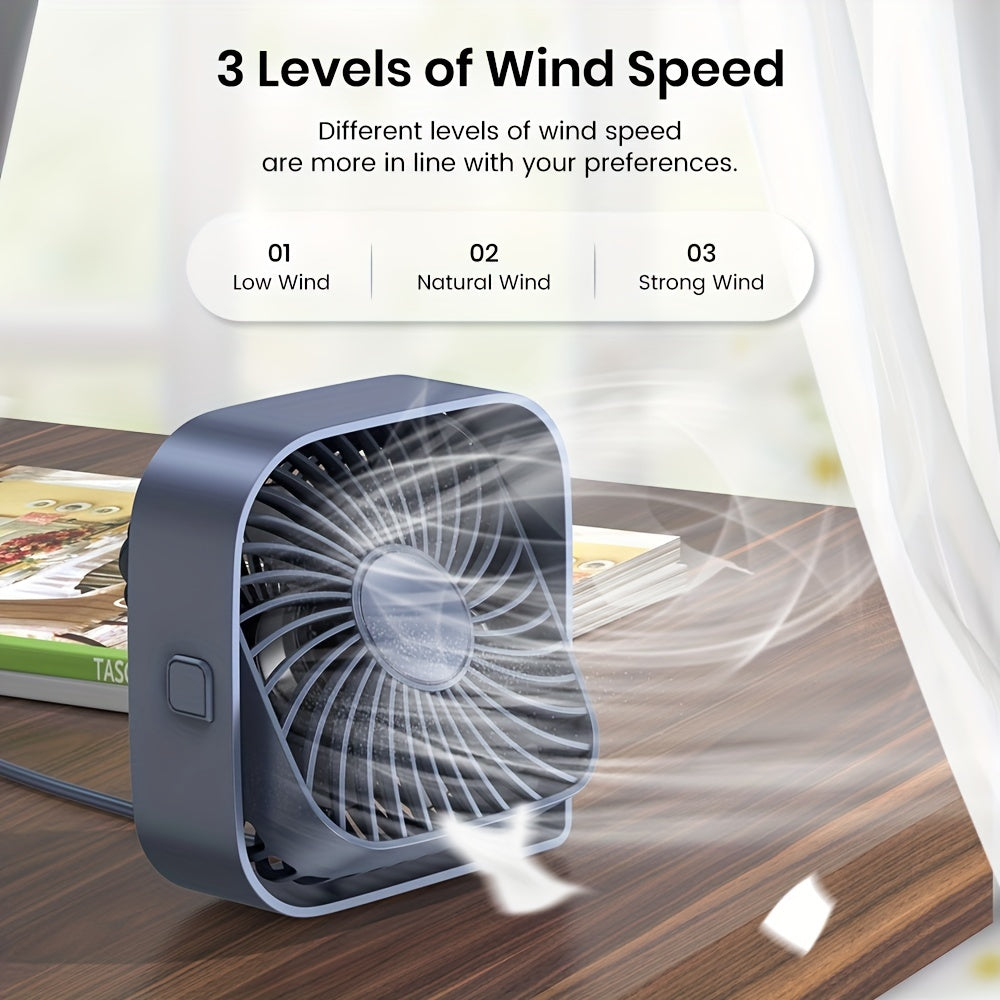 Stay Cool & Comfortable Anytime Anywhere: Portable USB Desktop Fan with 3 Speeds and 360° Quiet Operation