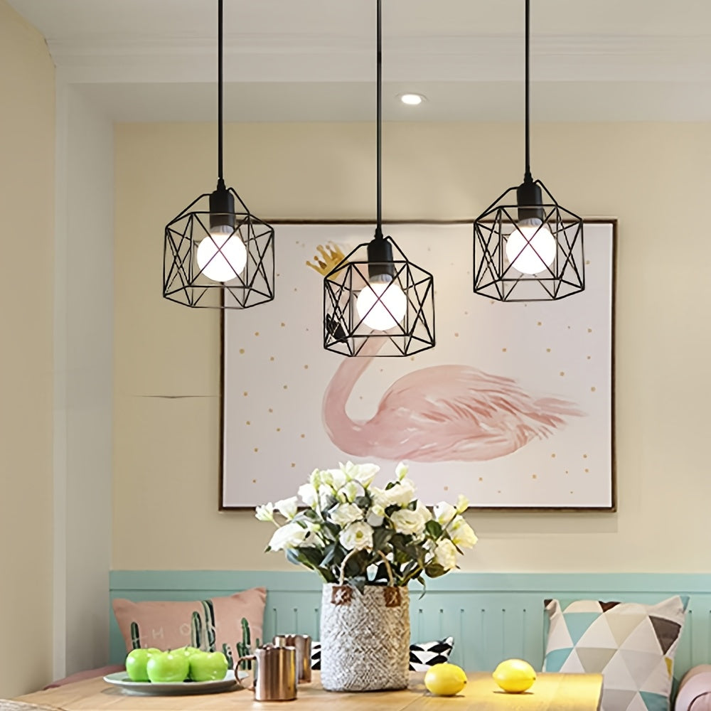 3 pendant lights, dining room farmhouse kitchen island high adjustable lighting fixture pendant light, dining room bedroom hallway industrial pendant light, black metal cage pendant light