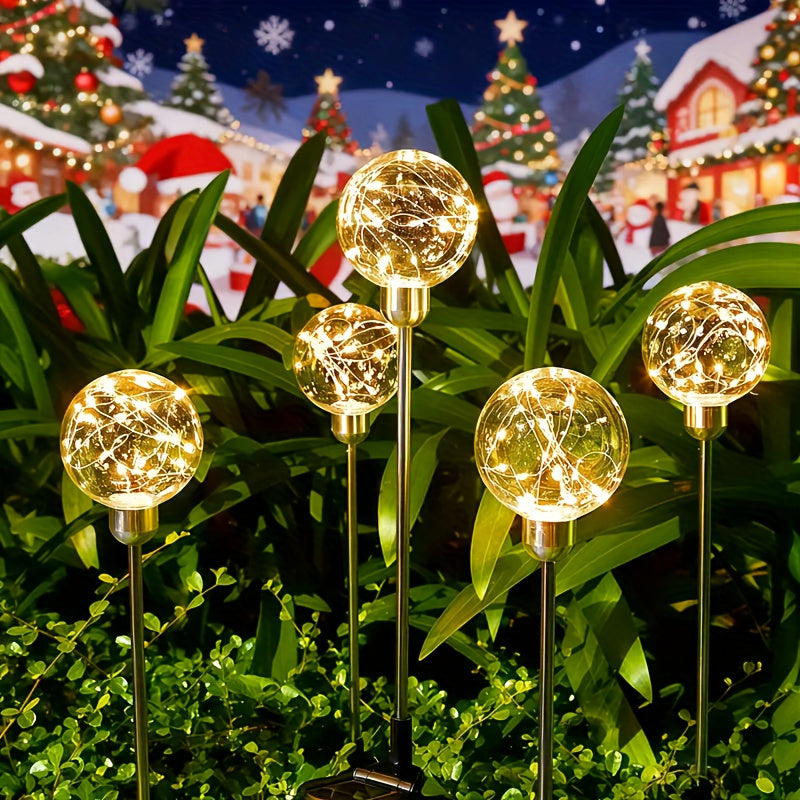 2-Piece Warm White LED Crystal Ball Light Base, Semi-Flush Mount LED with Automatic Light Sensor, Portable Solar Rechargeable Light Fixture, Suitable for Garden, Patio and Holiday Occasions - 600mAh Nickel Battery