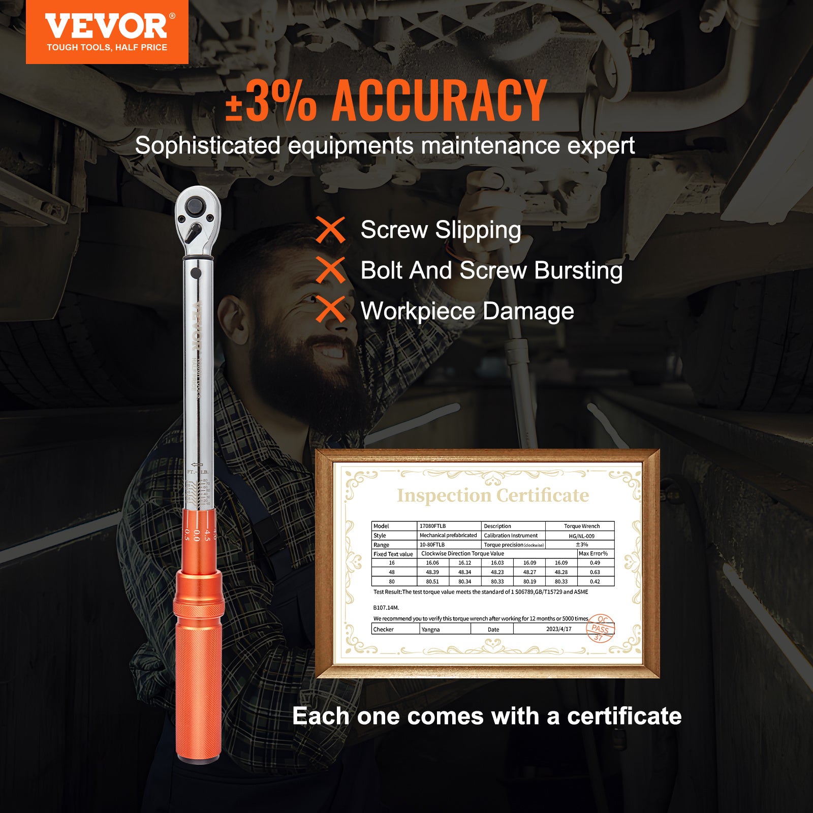 VEVOR Torque Wrench, 1/4“ / 3/8” / 1/2“ Drive Click Torque Wrench 10-80 ft-lbs / 20-200 in-lbs / 25-250 ft-lbs 3-23 Nm / 34-340 Nm / 14-110 Nm, Dual-Direction Adjustable Torque Wrench Set