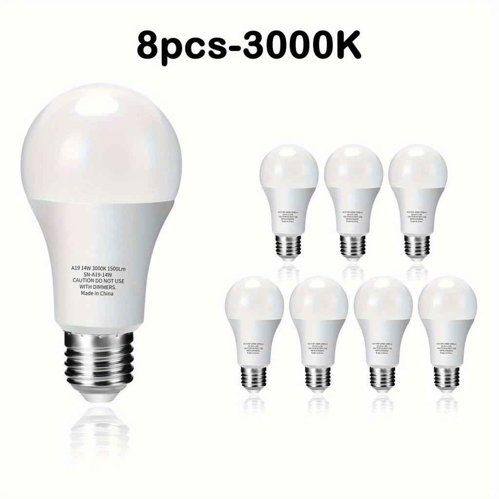 Factory direct source, available for US, Canada, Japan, working voltage drop-down page insufficient, 8-pack daylight/warm white bulbs 8pcs A19 14W LED Light Bulbs, 100W Equivalent, 1500 Lumens CRI 90+ Daylight 5000K / Warm White 3000K