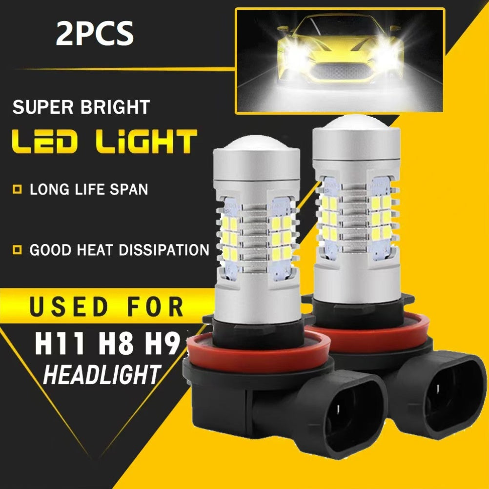 2Pcs H8 H9 H11 21SMD LED Headlight Bulbs High/Low Beam 6000K White Car Front Fog Light Driving Light Daytime Running Light Car Motorcycle 12V-24V
