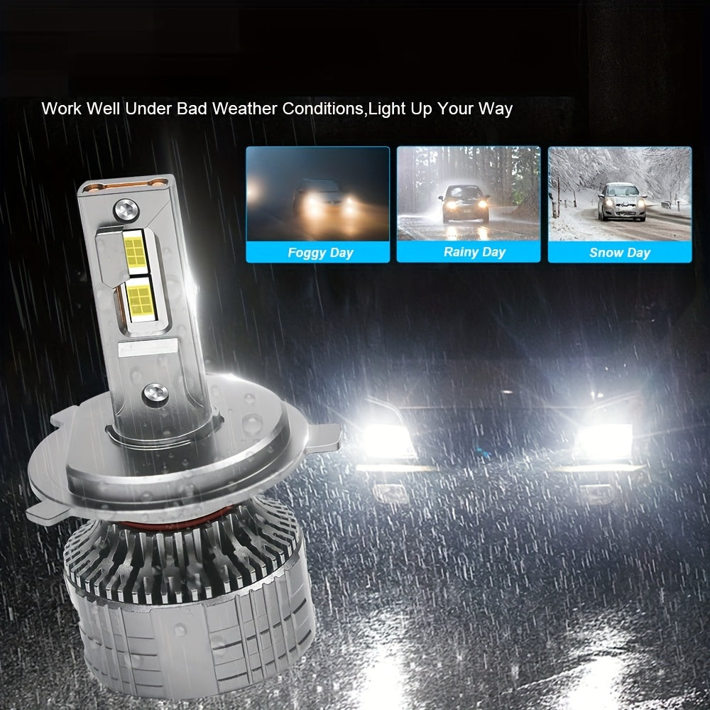 路普奥 H4 LED 头灯灯泡 - 40000LM，600% 更亮6500K 冷白光，双铜散热片，涡轮冷却，可兼容Canbus，12V-24V，铝制，2件装