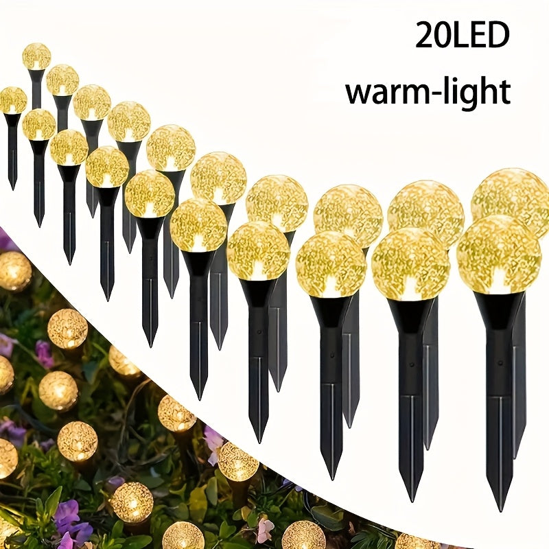 20 LED太阳能花园灯，10 LED太阳装饰灯，IP44防水，8种灯光模式，适用于庭院、草坪、别墅花园、走道、节日派对氛围照明，适用于多种环境，便携式安装，暖光/彩色/白光