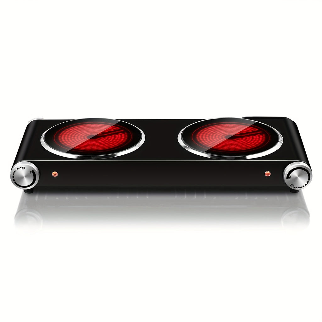 Tech 900W+900W Infrared Electric Hot Plate with Adjustable Temperature Control, Easy-Clean Surface & Power Indicator Light