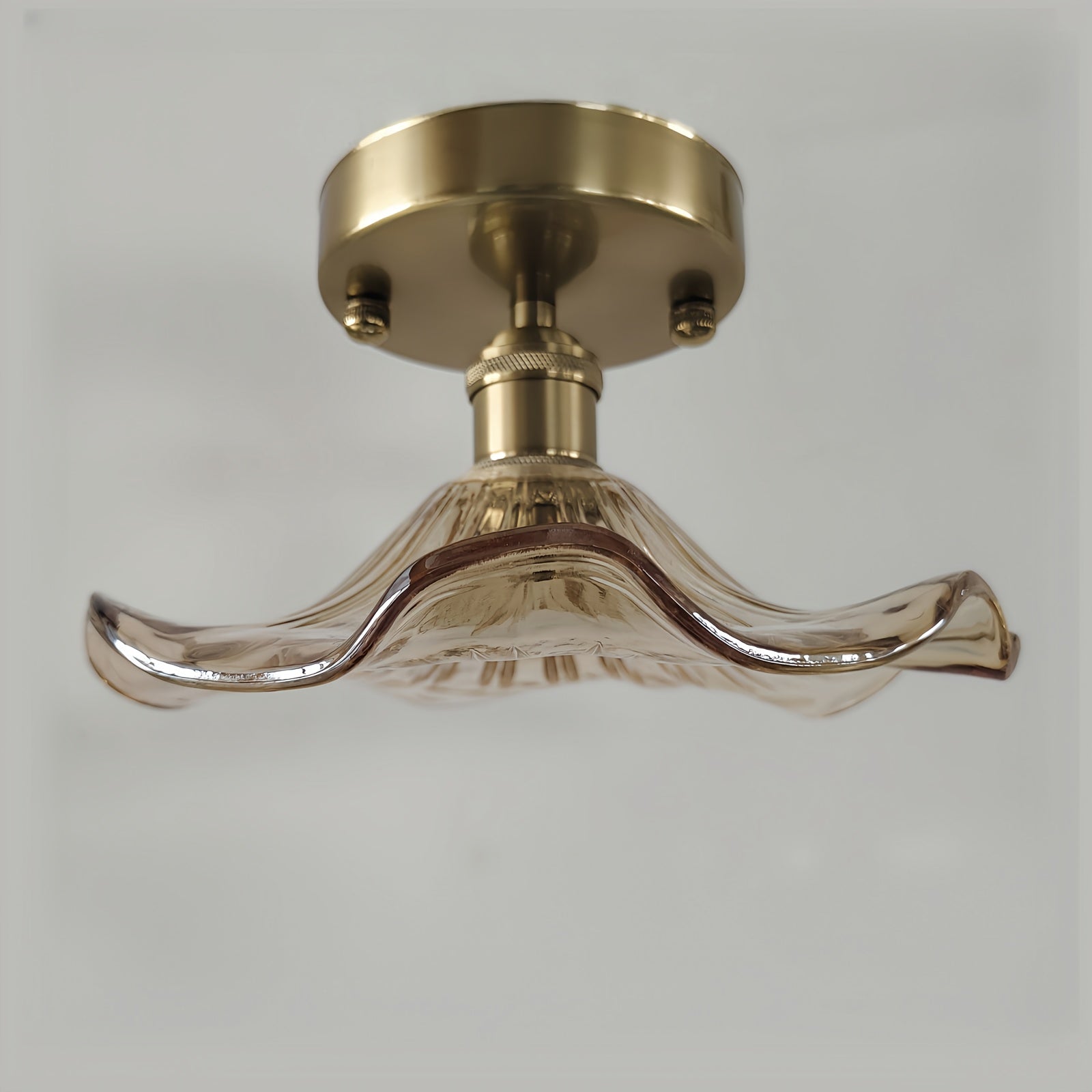 Semi-flush mount ceiling light, gold hallway vintage light fixture ceiling, with green water lily glass, 4.72-inch base modern ceiling light, suitable for porch, kitchen, bedroom (E27 base, bulb not included)