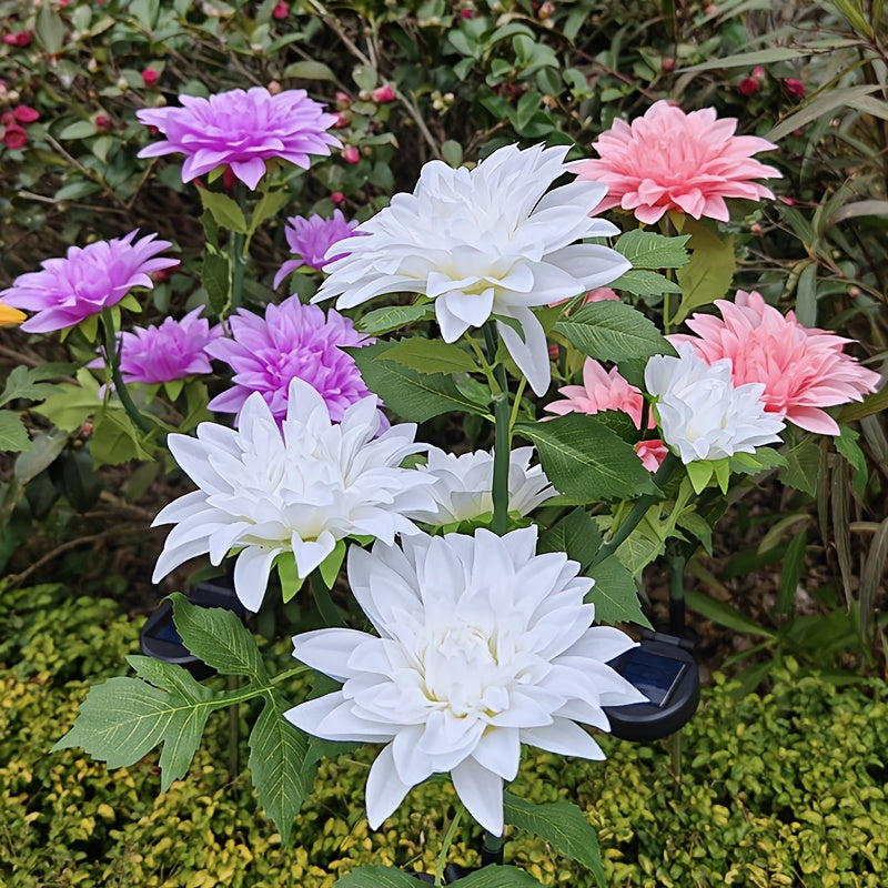 3-Piece Mixed 5-Head Solar White Light Dahlia Flower Light, Suitable for Holiday Garden, Patio, Lawn, Corridor and Other Scene Decoration