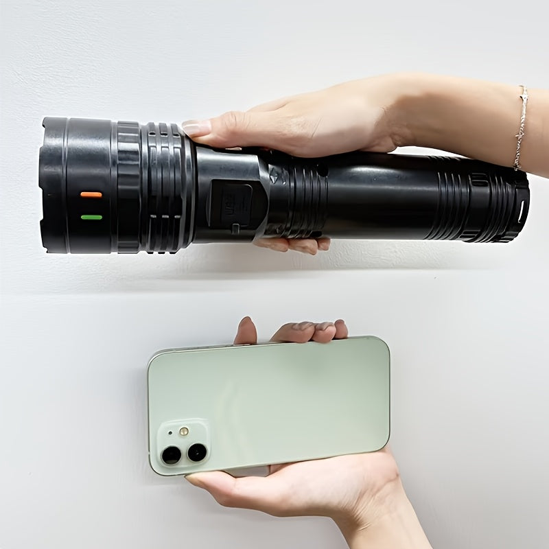 High Power LED Flashlight, Super Bright Adjustable Beam, Built-In High Capacity Lithium Battery, Durable ABS Material, IP44 Waterproof, Ideal for Camping Travel Patrol, Perfect Christmas Gift