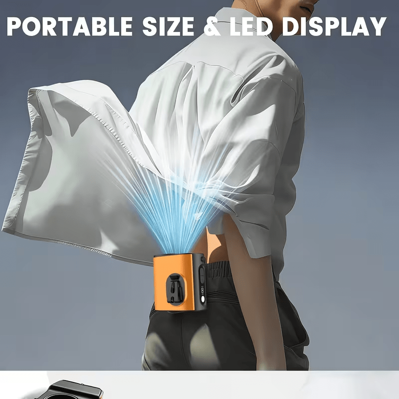 Construction Site Cooling Fan, USB Rechargeable Built-in Battery, Waist & Neck Wearable with Bracket, Brushless Motor Personal Cooling Fan, Powerful Wind & Ice Cooling Feeling