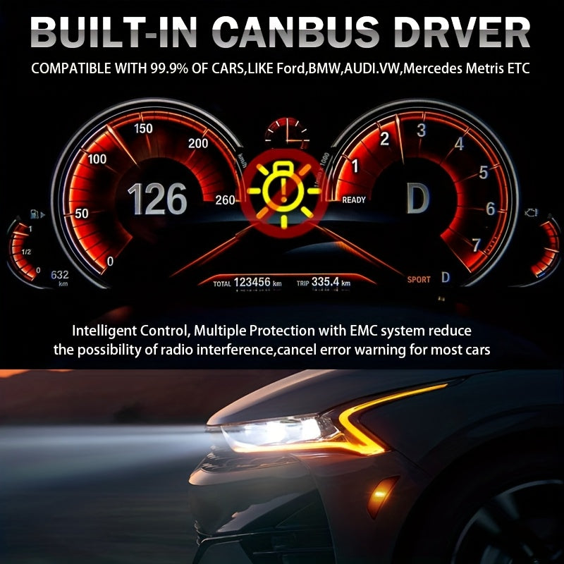 2 Super Bright LED Car Headlight Bulbs, Compatible with H8 H1-D013 H4/H7/9005/H4/9003/HB2/H11/H18/H16, 55000 Lumens 350W 1000% Brightness, Aluminum Housing, 12V