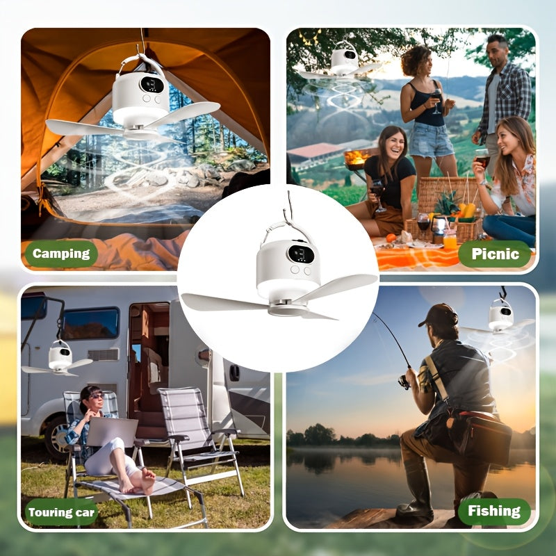 Household USB Rechargeable Fan Outdoor Camping Electric Fan, Tent Hanging Fan with Large Capacity Long Battery Life, Portable Camping Fan with Light, Camping Emergency Lamp