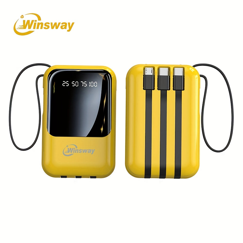 Winsway 10000mAh Portable Lanyard Power Bank With Large Capacity And Fast Charging. Built-in 4 Cables To Charge 4 Mobile Devices At The Same Time. LED Display Screen Is Clear And Convenient. A Must-have For Travel Christmas Gifts