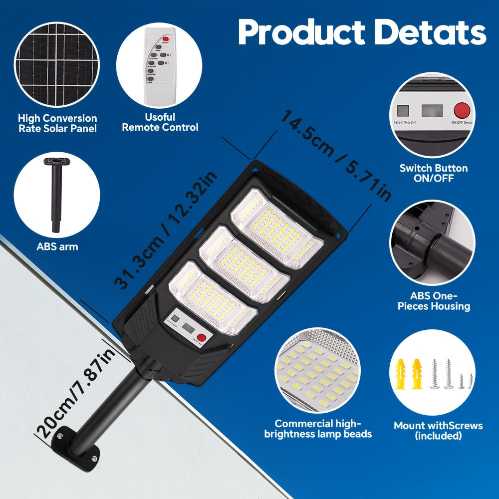 Super Bright Solar Motion Sensor Street Light, High Power LED Solar Outdoor Courtyard Light, with Remote Control and Motion Sensor, Wide Angle Illumination Light, Perfect for Garage, Backyard, Doorway, Street Lighting, Garde