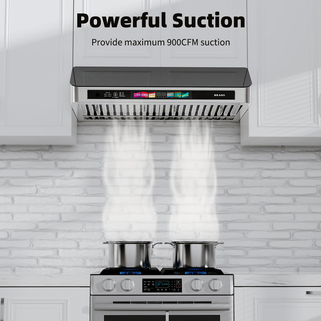 Upgraded 900 CFM Stainless Steel Under-Cabinet Range Hood with Voice/Gesture/Touch Control, Ducted Kitchen Exhaust Fan, 4 Speeds