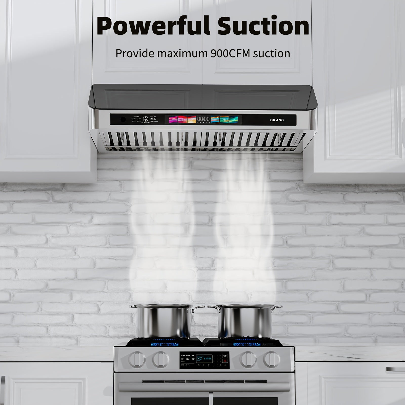 Upgraded 900 CFM Stainless Steel Under-Cabinet Range Hood with Voice/Gesture/Touch Control, Ducted Kitchen Exhaust Fan, 4 Speeds