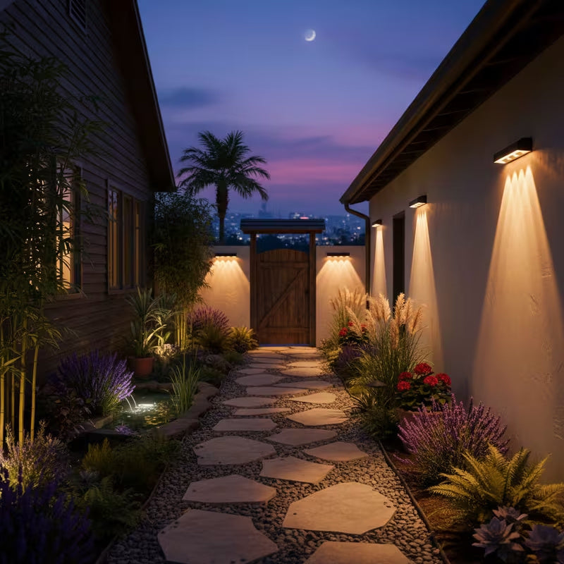FACHOI 2-Piece 3/4 LED Solar Wall Light with Large LED Bead Design, Wider Lighting Range, RGB Effect and 9 Different Light Colors. Suitable for Street Walls, Stairs, Paths, Courtyards, Patios