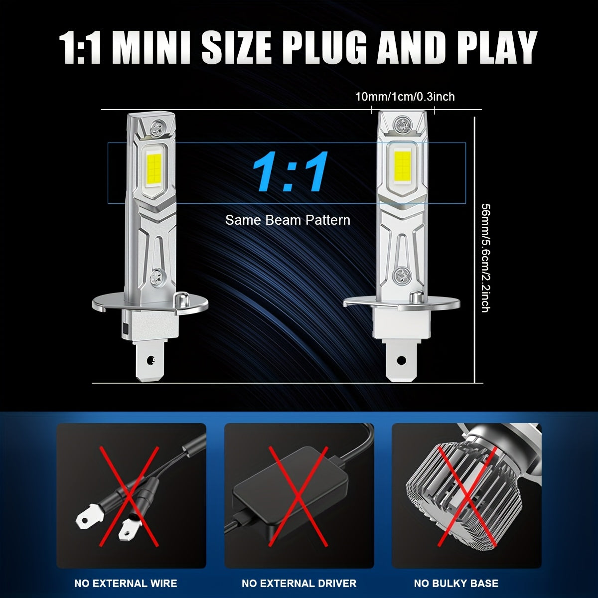 LupuAuto 2-Pack H1 LED Headlights, 1:1 Mini Super Bright Headlight Bulbs, 6500K White Light, 20000 Lumens, 90W, 12V Hardwired, Plug-and-Play, No Adapter Needed, No Battery Required, Suitable for Motor Vehicles