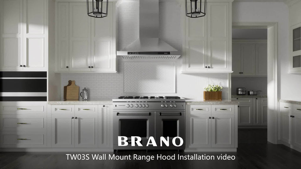 BRANO 30-Inch Wall-Mounted Range Hood, 900 CFM with Voice/Gesture/Touch Control, Stainless Steel Kitchen Exhaust Hood with 4-Speed Fan, Adjustable LED Light, Memory Mode