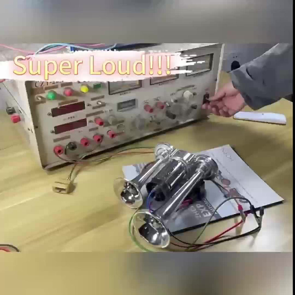 Large Truck Horn 12V High-Low Heavy Bass Super Loud Train Sound Boat Sound Air Horn Marine Dual Trumpet Horn with Built-in Air Compressor, Suitable for Ships, Cars, Trucks, Jeeps and Other 12V Vehicles