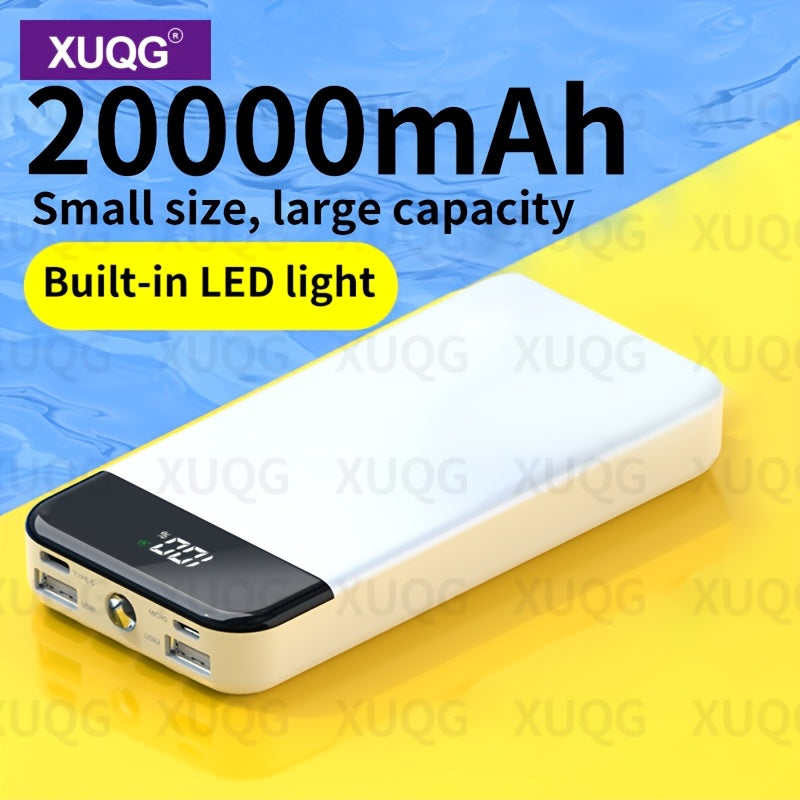 20000mAh Power Bank with LED Power Display, Built-in LED Light, Dual Input/Output, Compact Portable Charger for Mobile Phones