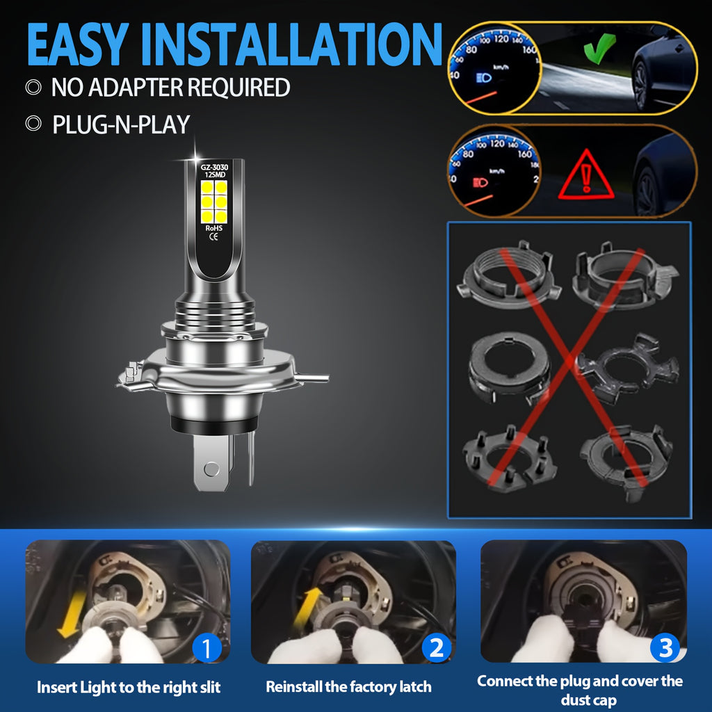 2PCS H4 9003 LED Headlight Bulbs Car and Truck Parts High/Low Dual Beam Kit 8000K Blue