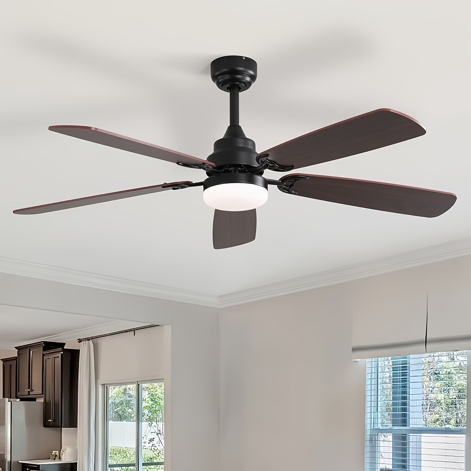 Sofucor 42/52 Inch Remote Ceiling Fan with Light, 6 Wind Speed 3 Color 3 Timer Settings, Low Profile Flush Mount Fan Light, Quiet Reversible DC Motor, Dual Color Blades, Includes 3 Downrods for High Ceilings