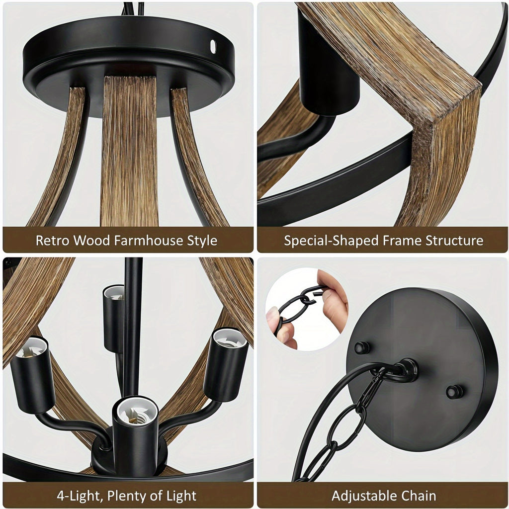 13.1“ Modern Farmhouse Hanging Chandelier, 4-Light Rustic Style Indoor Flush Mount Ceiling Fixture, Hallway Foyer Dining Room Entryway Kitchen Island Bedroom Vintage Pendant Light, E14 Bulb Base (Bulb Not Included)