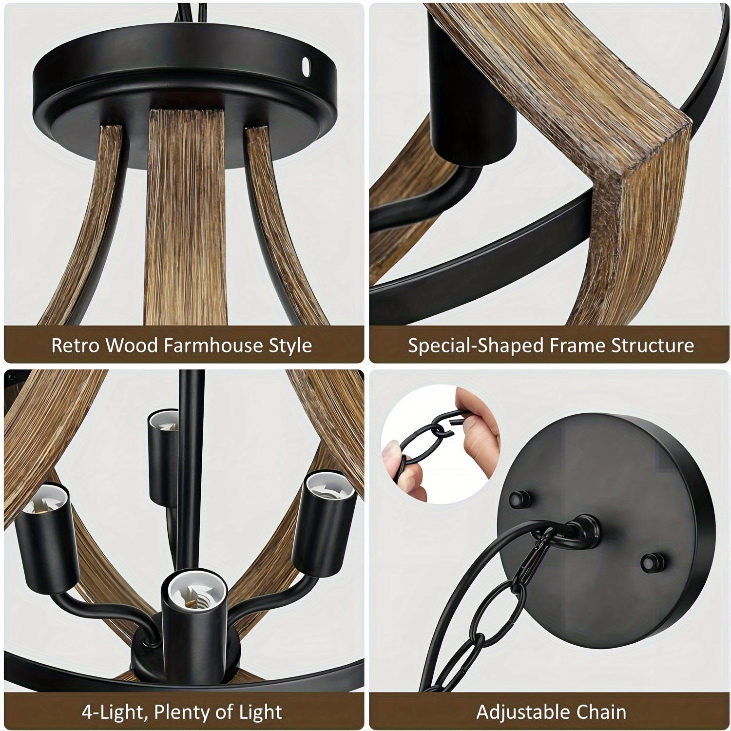13.1“ Modern Farmhouse Hanging Chandelier, 4-Light Rustic Style Indoor Flush Mount Ceiling Fixture, Hallway Foyer Dining Room Entryway Kitchen Island Bedroom Vintage Pendant Light, E14 Bulb Base (Bulb Not Included)