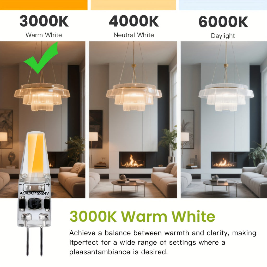 6/12-pack G4 LED bulb, 1.8W (20W halogen replacement), 3000K/4000K/6000K, warm white to daylight, 200LM flicker-free, AC/DC 12V, Cobx1Led T3 two-pin base, non-dimmable, suitable for light fixtures, under-cabinet lighting, RVs, boats