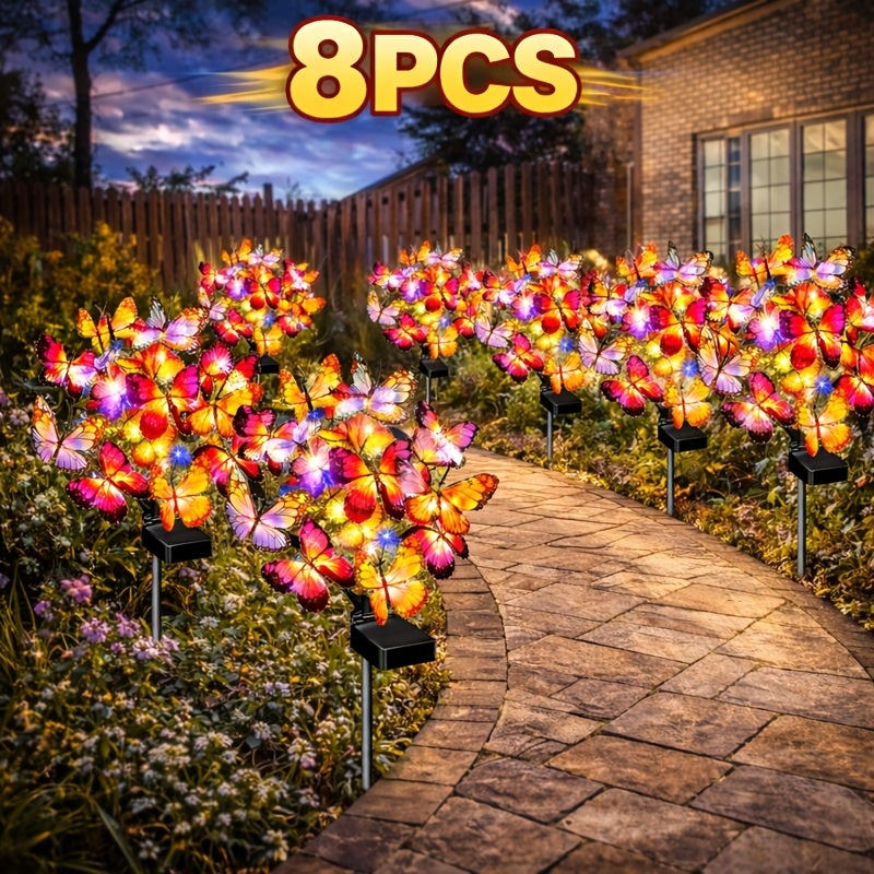 Solar Courtyard Garden Light - Latest Outdoor Solar Light, Colorful Large Butterfly Decoration, Large Size Solar Panel, More Realistic Butterfly Flowers (2/4/8 Sets) Christmas Holiday Decoration