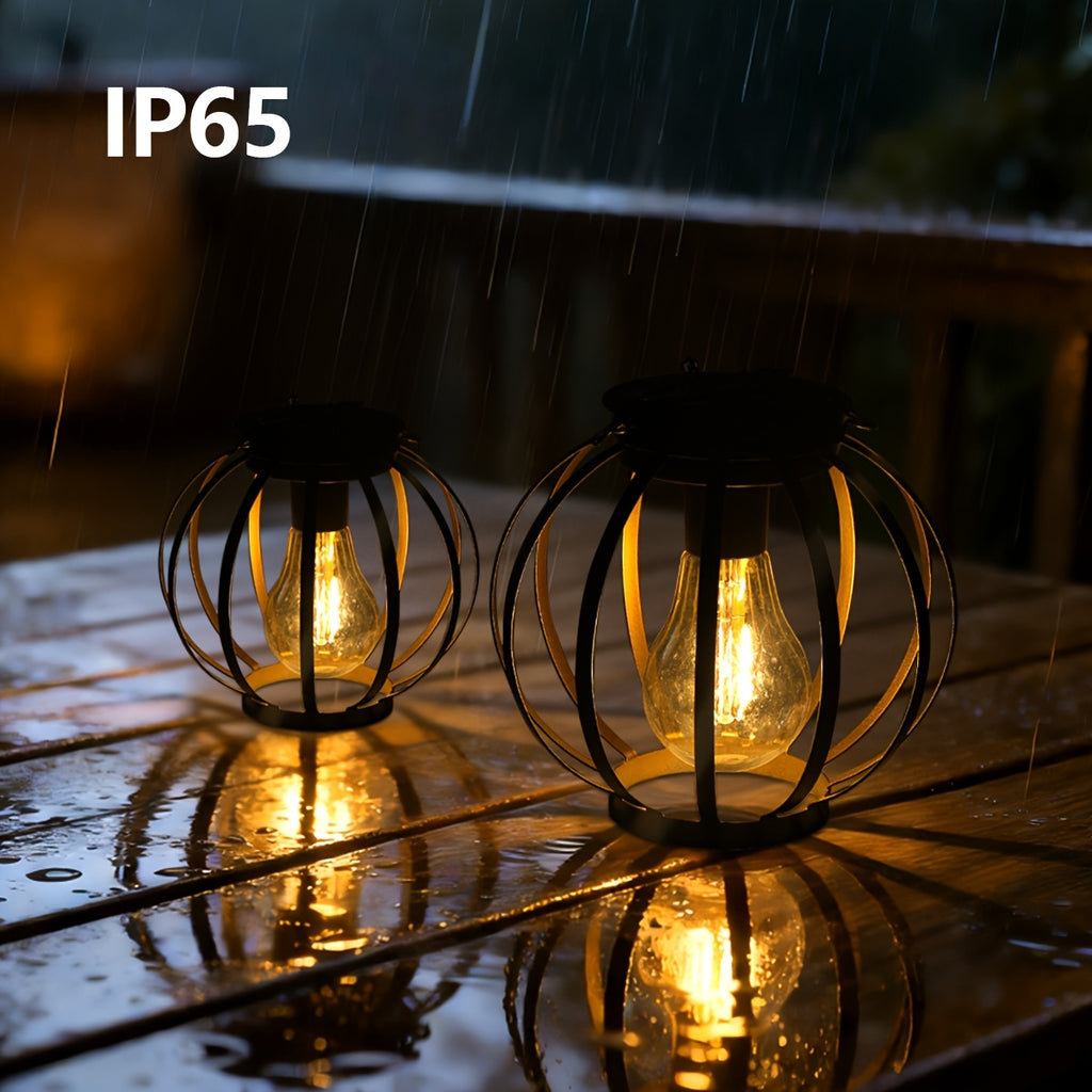 HOTU 2-Pack Outdoor Hanging Light - IP65 Metal Solar Wall Light, Modern Pumpkin Shape / Lampshade Design, Suitable for Outdoor Lighting in Garden, Patio, Porch