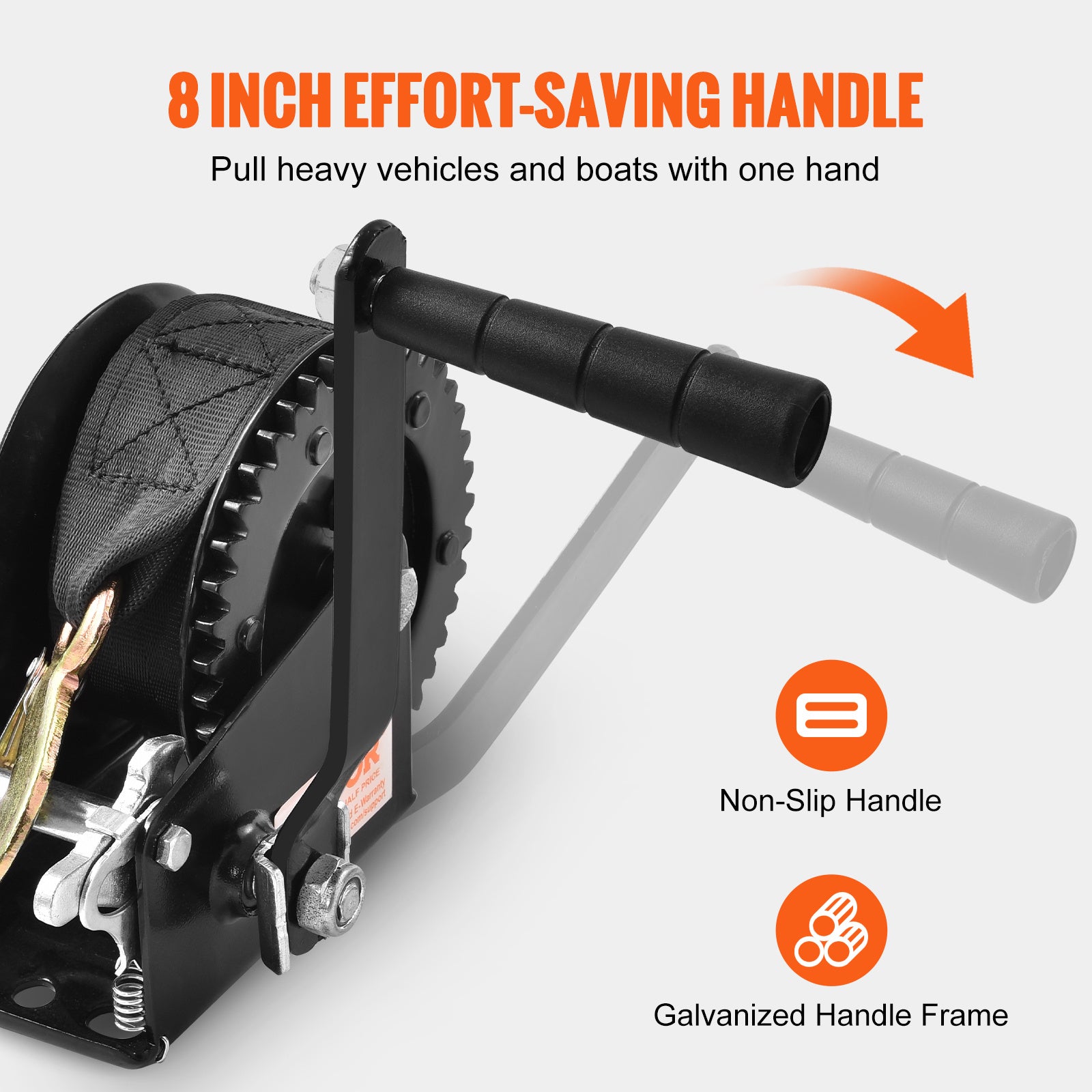 VEVOR Hand Winch, 1200/1600/2000/3500 lbs Pulling Capacity, Boat Trailer Winch with 23 ft Polyester Strap and Two-Way Ratchet, for Trailer, Boat or ATV Towing