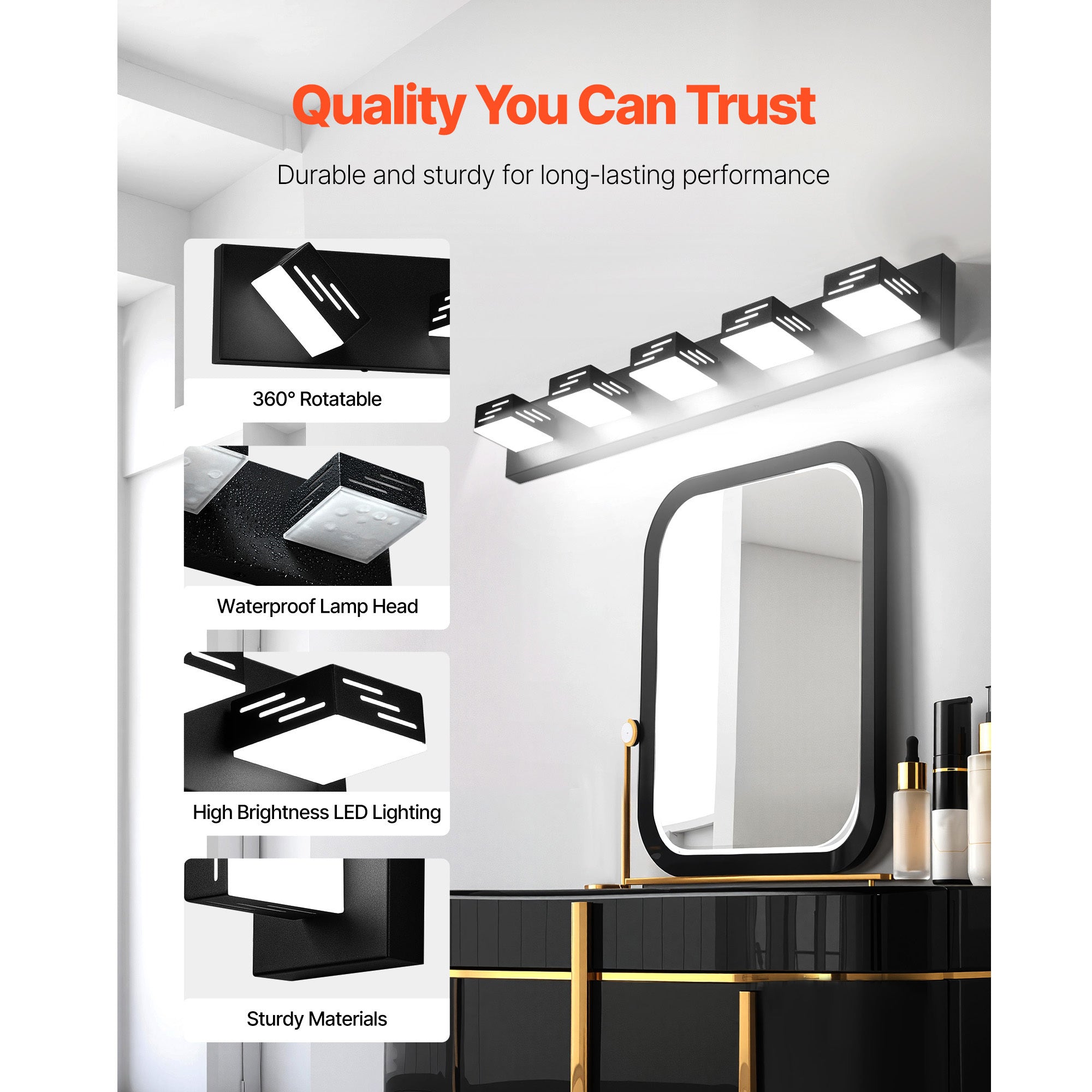 VEVOR 3/4/5/6-Light LED Modern Bathroom Wall Lamp 19.69/25.6/33.5/40.2-Inch Wall Light