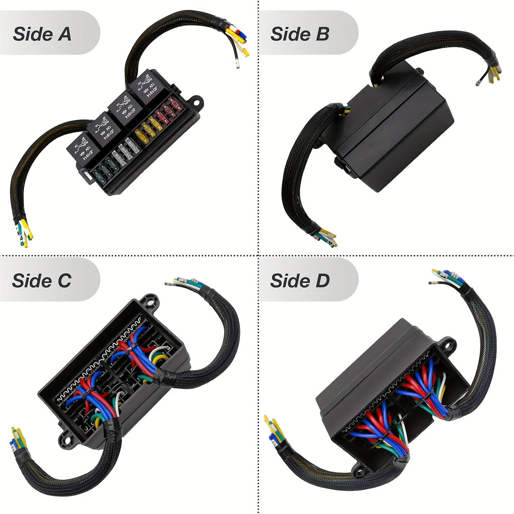 Pre-Wired Fuse Relay Box, 2/3/4/6 Way 4-Pin 40A Relay Block Kit, Suitable for Car Truck Boat JEEP
