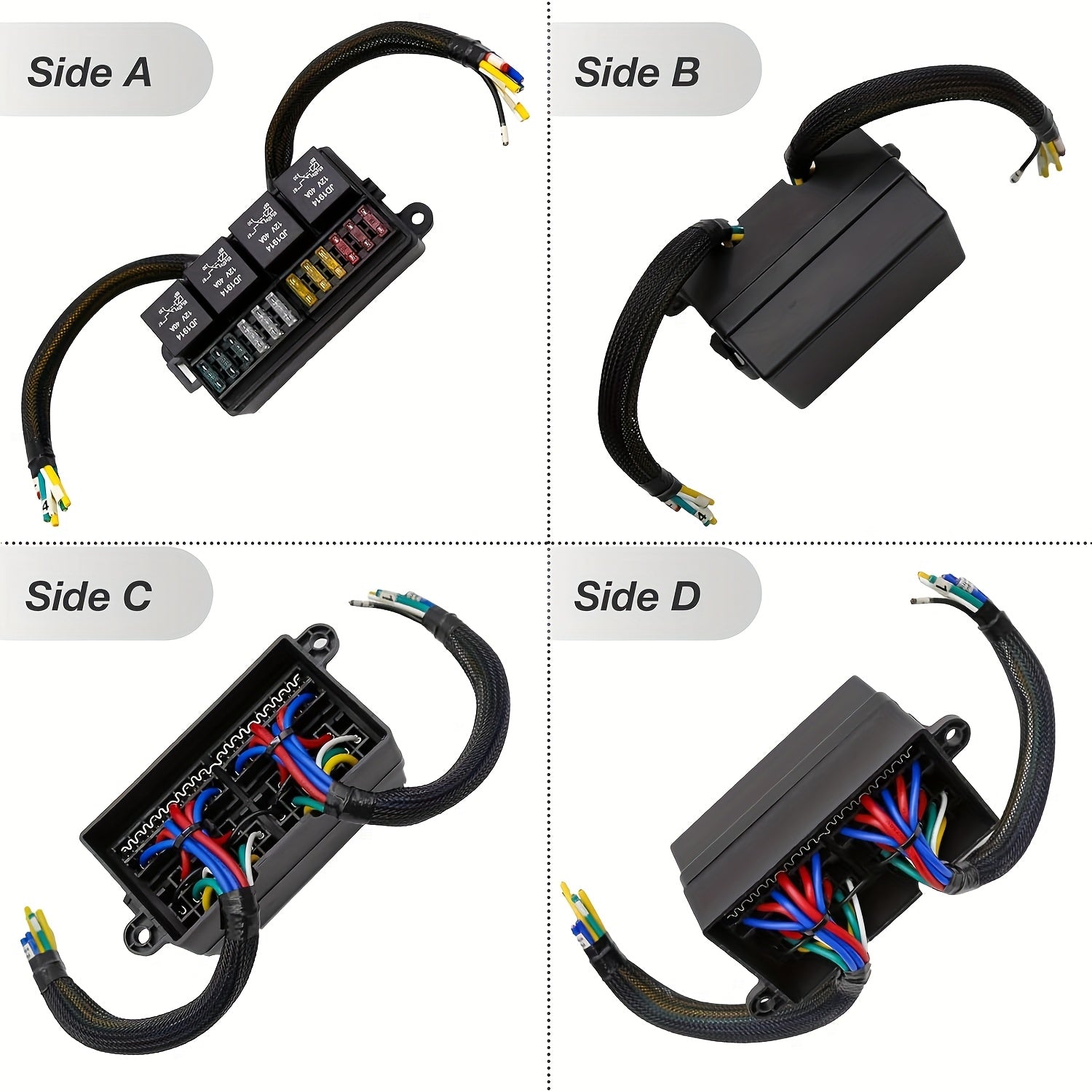 Pre-Wired Fuse Relay Box, 2/3/4/6 Way 4-Pin 40A Relay Block Kit, Suitable for Car Truck Boat JEEP