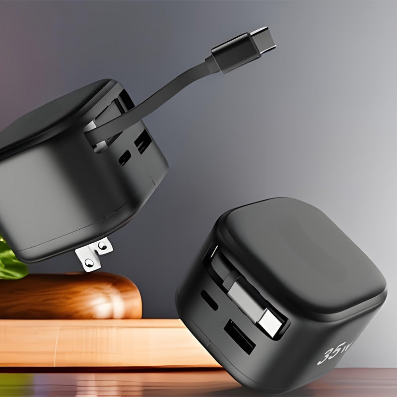 Compact And Extendable Charging Plug, 35W Quick Charger Featuring an 31.5inch Retractable Cable, Compatible with Various Smartphones, Ideal for Travel