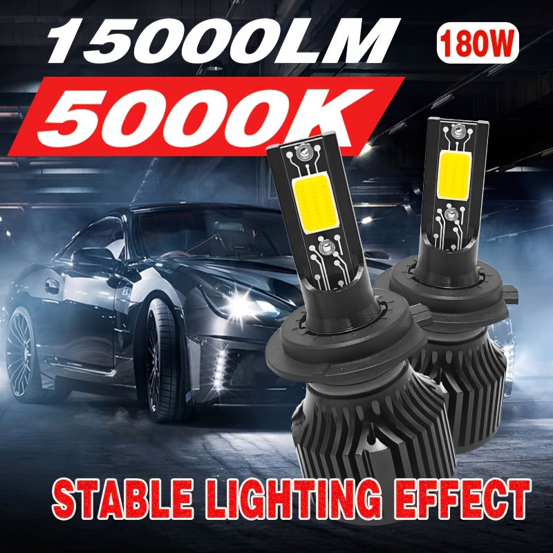Car LED Light Kit (2-Pack), for Car Headlights, Compatible with 9005/HB3, 9006/HB4, H11, H4, H7, H1, F17 Models, Provides 15000 Lumens and 180W of 5000K White Light Illumination, No Battery Included