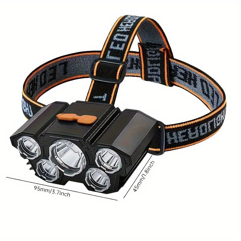 1pc LED Headlamp, Rechargeable, Bright & Powerful with 5 LEDs, Portable Headlight for Outdoor Camping & Emergency Lighting, IP44 Waterproof, Fishing & Outdoor Work Light