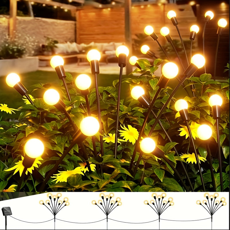 4 个太阳能庭院灯，24 个 LED 灯，萤火虫落地灯，户外装饰 LED 灯，花园装饰球形灯庭院灯，适合节日派对、独立日舞会照明装饰您的花园