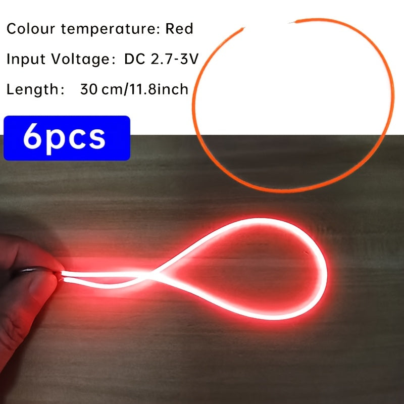 6条柔性LED灯带 - 暖光、红色、绿色、蓝色、粉色 | 38mm/130mm/300mm螺旋灯泡，适用于DIY与装饰 | 电池供电（DC3V） | 强光可弯曲，适合厨房/客厅/书桌