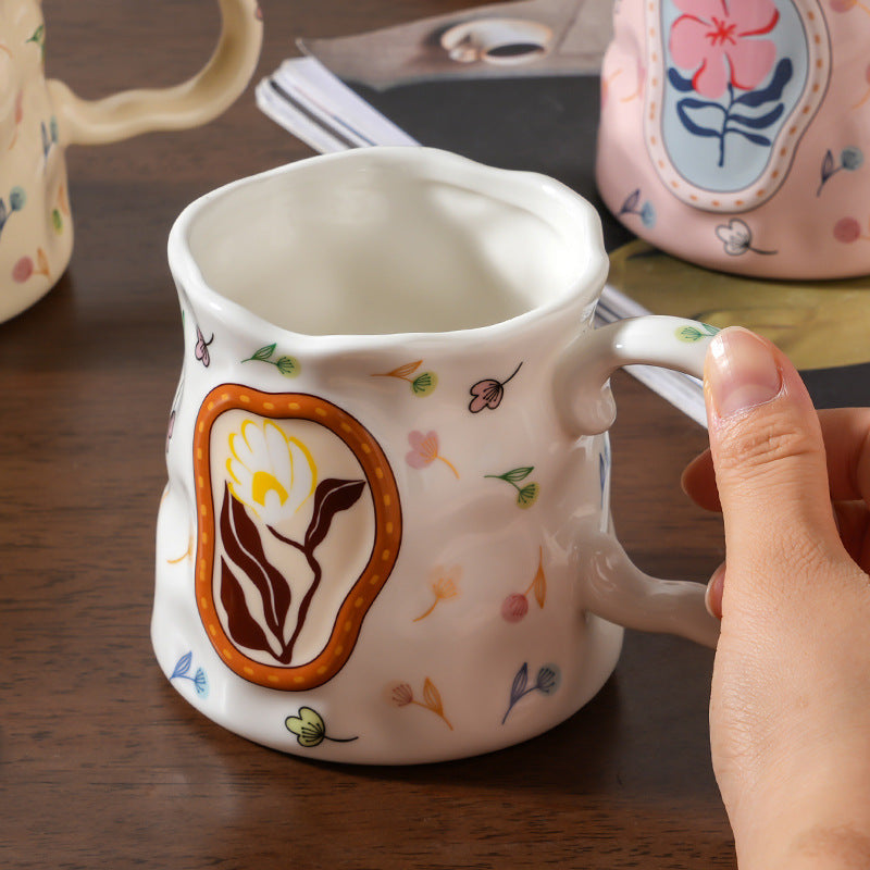 Dreamy Flower Cluster Handmade Ceramic Cup – Exquisite Water Cup with Artistic Design, Ideal Gift for Breakfast or Coffee