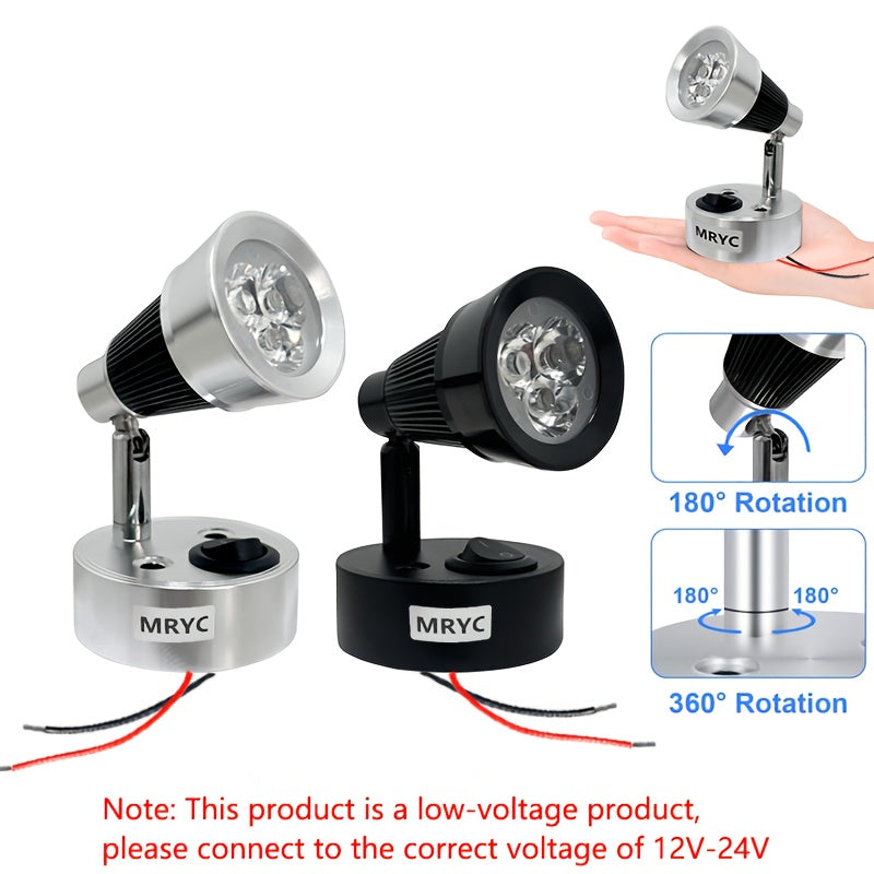 1pc RV indoor lighting light rotatable LED reading light spotlight, with push button switch, 3W bedside reading lamp, suitable for camper van, trailer, station wagon, marine yacht indoor lighting, DC12-24V