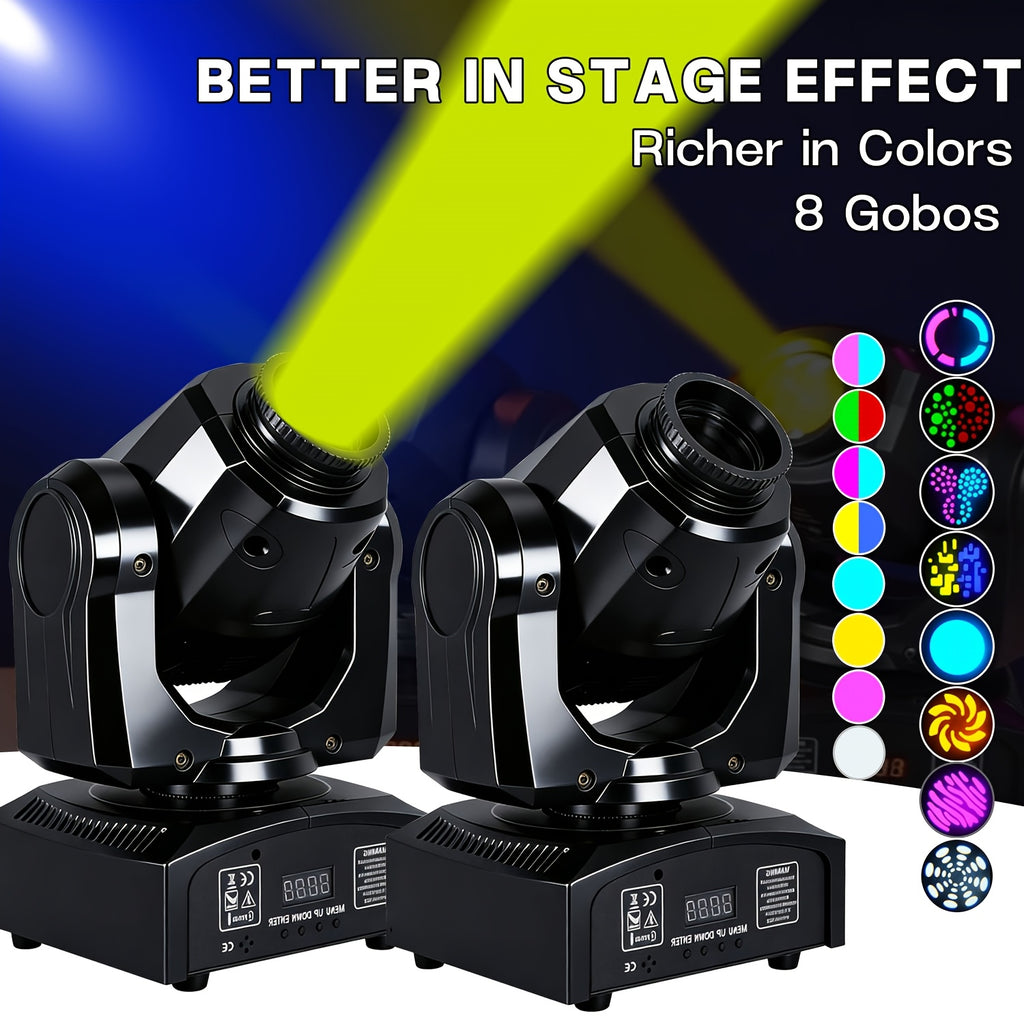60W stage lighting moving head light, suitable for DMX512 interface, 8 gobos, 8 colors, sound control, 11 channels, 270° tilt, 540° pan, compact DJ light, suitable for weddings, disco, parties, club stage performances