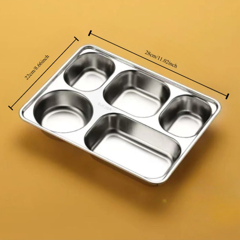 3-Pack & 5-Pack Stainless Steel Divided Tray – Perfect for Office Workers‘ Takeout Meals & Camping