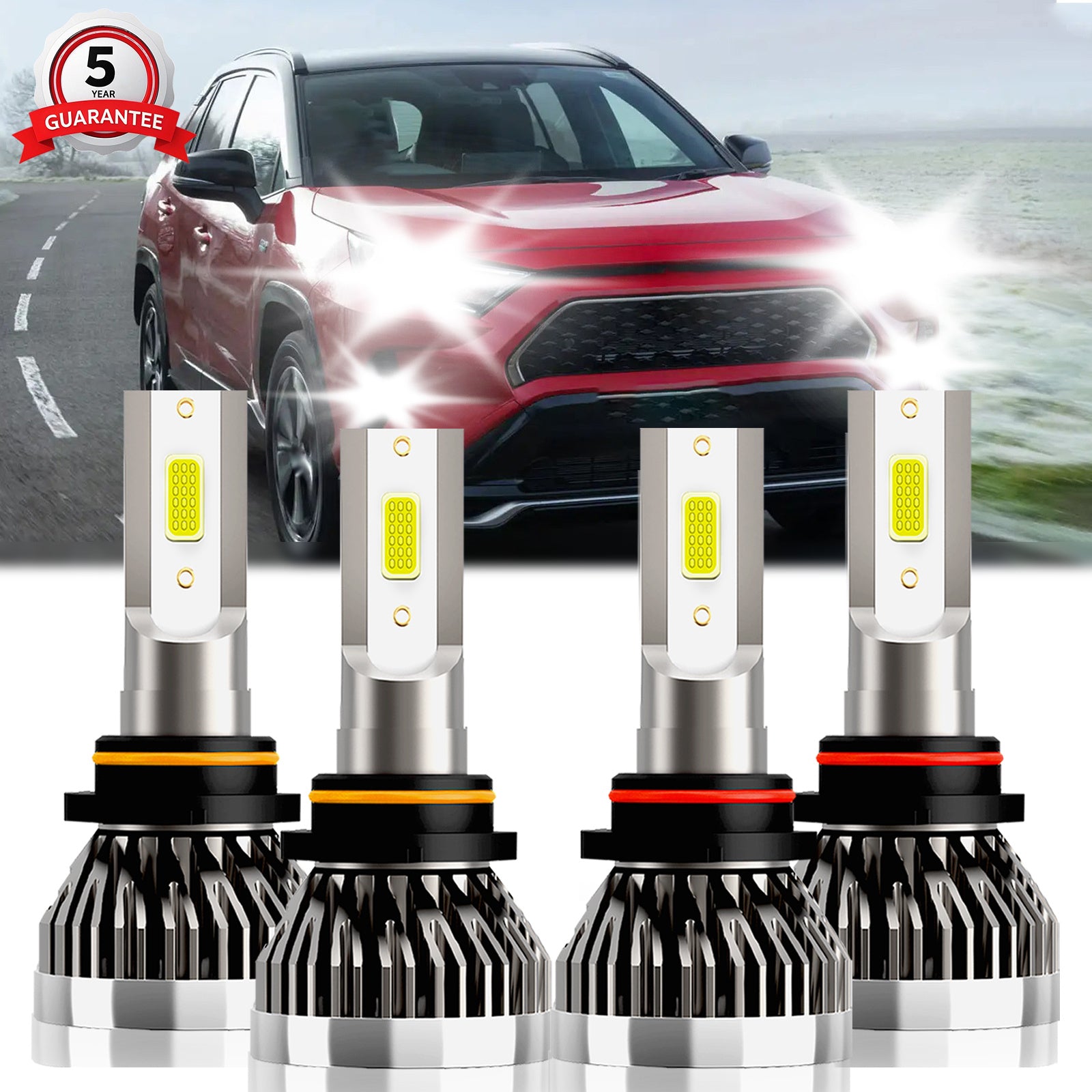 For Toyota RAV4 1998-2012 Front Headlight LED High/Low Beam Bulb Combo Kit, 4-Pack, 6000K White Super Bright 10000LM, No Battery Included